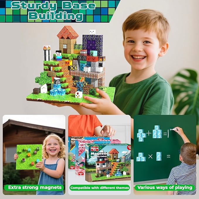200PCS Magnetic Building Blocks with 6 Baseplate, Magnetic Blocks Cubes for Kids Ages 4-8, Stacking Magnet Blocks STEM Building Toys for Boys Girls Ages 3 4 5 6 7 8-12 Christmas Birthday Gifts