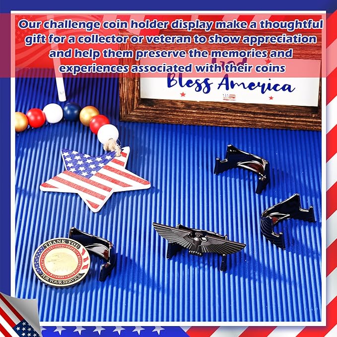 4 Pcs 1.69 Inch Metal Challenge Coin Display Stand Military Coin Holder Medallion Token Holder for Veterans Collectors Fits 2 Inches and up Coins Medals Pocket Watches (Black)