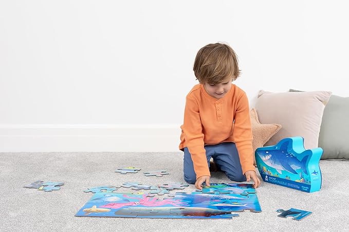 Crocodile Creek 36-Piece Jigsaw Floor Puzzle - Fun Floor Puzzles for Kids Ages 3-5 - Heavy-Duty Shaped Box for Storage - Shark Reef - 24" W x 18" H Finished