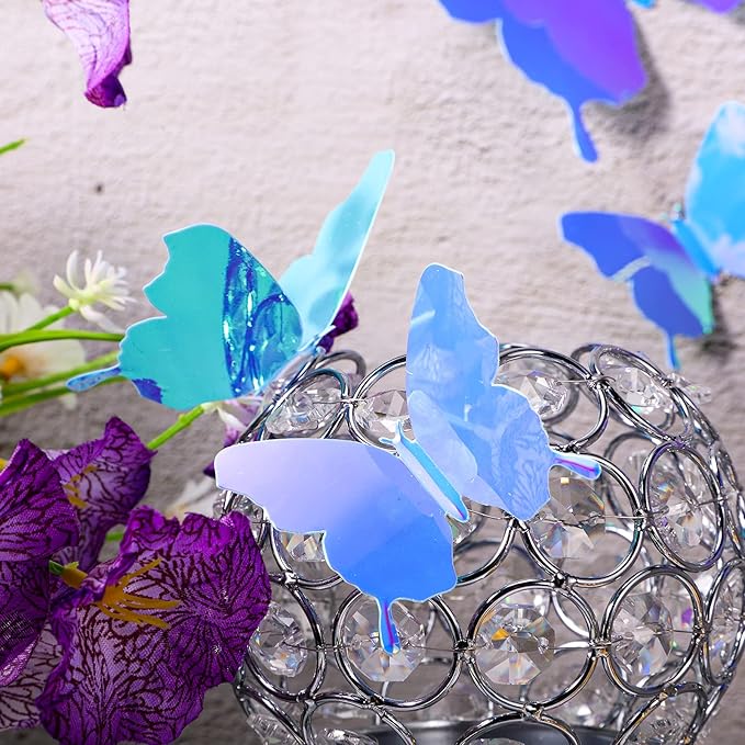 BBTO 48 Pieces Butterfly Wall Decor DIY Mirror 3D Butterfly Stickers Removable Decals for Home Bedroom School Bathroom Living Room Decor(Blue)