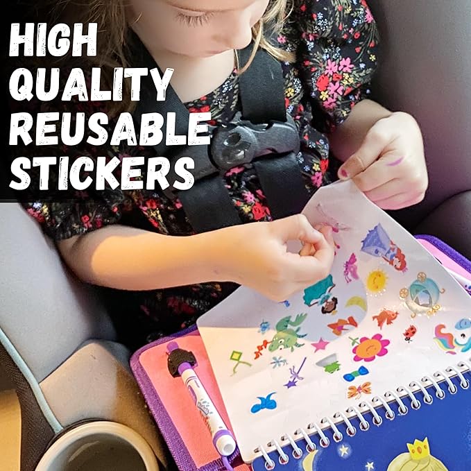 Totebook Kids Travel Educational Activity Book with Washable Markers - Car and Airplane Activities, Learning Toys for Toddlers- Reusable Stickers for Ages 4, 5, 6 (Ocean & Extra Princess Book)