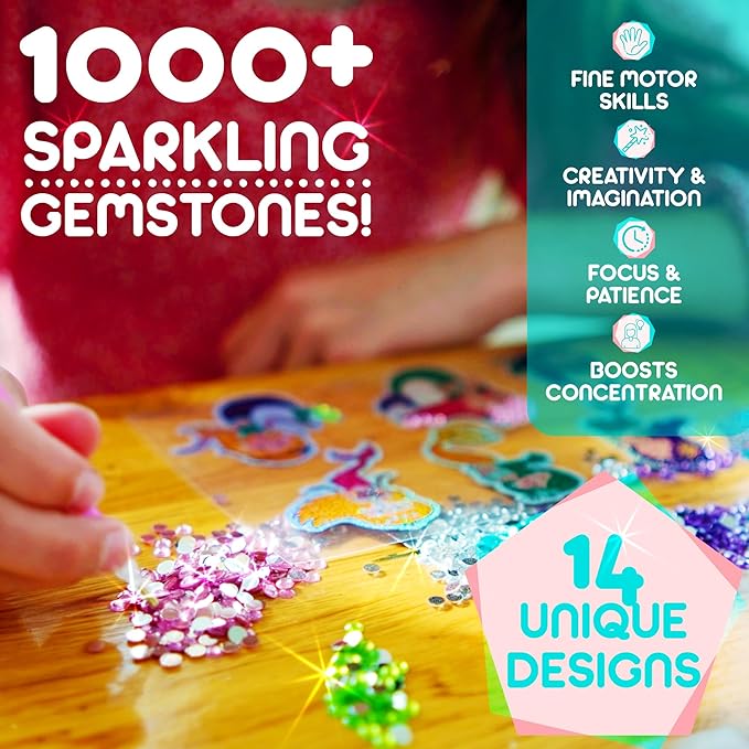 Blue Squid Diamond Art Kits for Kids – Mermaid - Fun & Easy DIY 5D Gem Art Gift Set for Keychains, Stickers, Sun Catchers - Diamond Painting Kit Arts & Crafts Kit for Kids, Girls, Boys Ages 6-12