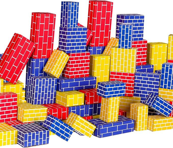 Nuanchu 60 Pcs Cardboard Building Blocks for Kids Large Jumbo Square Rectangle Thick Cardboard Pretend Bricks for Building Stacking Game(Assorted Shapes)