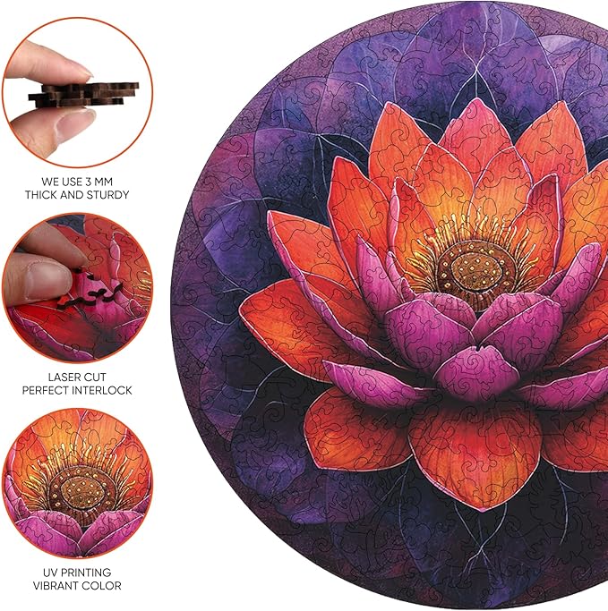 Jiroinlly Flower Wooden Puzzle for Adults, Round Mandala Color Challenge Jigsaw Puzzles 500 Piece, Family Reunion Puzzle for Adults and Kids, Best Gift for Family Friends Royal 16.5x16.5in