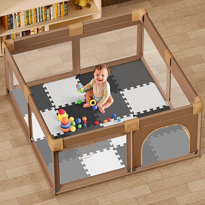 16 Pcs Baby Play Mat for Floor, EVA Foam Baby Play Mat with 0.6 Inch Thick Interlocking Carpet Tiles, Foam Floor Tiles for Babies 6-12 Months, Toddlers and Kids