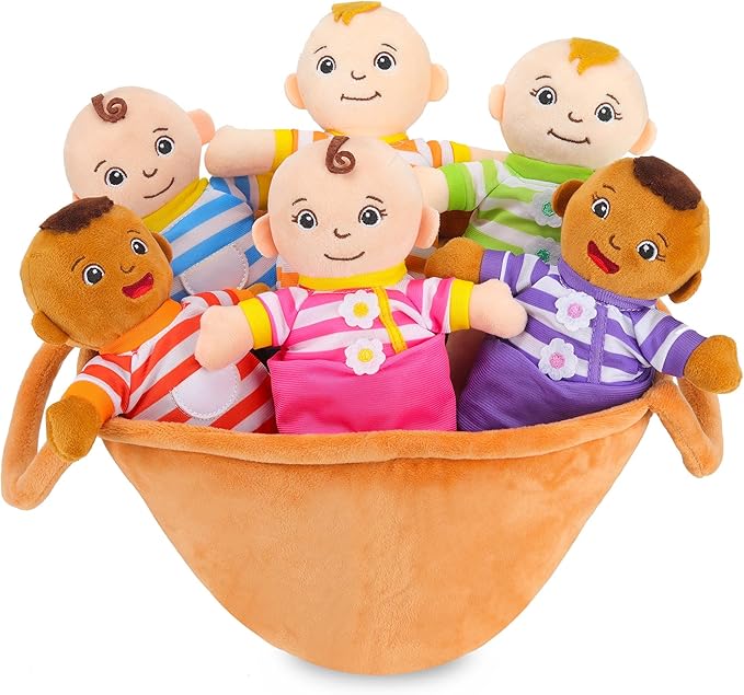 Basket of Babies Plush Dolls, 8" Plush Diversity Baby Dolls- 6 Piece Set Interchangeable Clothes Stuffed Plush Figures for All Ages Easter Gift