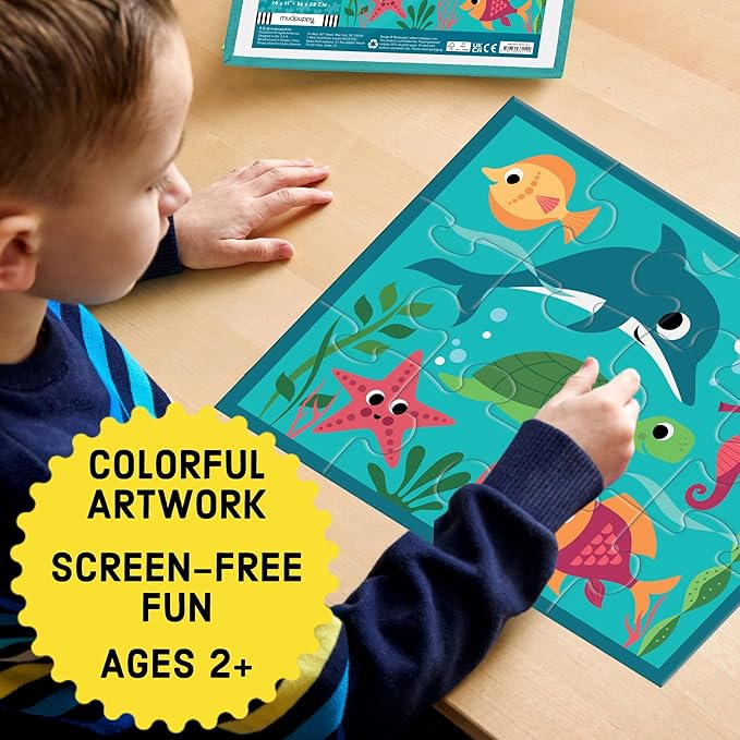 Mudpuppy Under the Sea – 12 Piece Puzzle with Reusable Zipper Pouch Featuring Colorful and Fun Illustrations of Ocean Creatures Perfect for Easy Storage and Travel