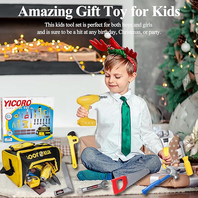 Kids Tool Set – 36 PCS Toddler Tool Set with Electric Drill, - STEM Pretend Play Construction Toys for Ages 3,4,5,6,7,8 Years Old, Boy Toys, Girl Toys