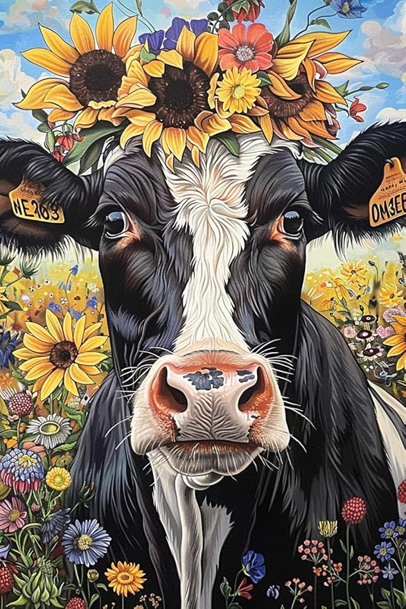 Sunflower Cows 500-Piece Rounded Wooden Puzzle for Adults & Seniors - Fun Murals, Unique & Thoughtful Gift for Puzzle Enthusiasts, Stress Relief & Relaxation