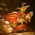 LED 3D Wood Puzzle Fantasy Airship Model - Steampunk DIY Craft Kit with LED Lights – Intricate Wooden Airship Model Building Set for Teens and Adults(Orange)