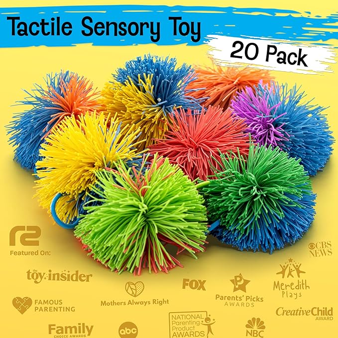 Stringy Balls & Sensory Toys for Kids 20 Pack - Stocking Stuffers For Kids Ages 4 5 6 7 8 + Year Old Gift Ideas - Best Birthday Toddler Gifts for Boys & Girls - Monkey Pom Balls Fidget Toys Party Pack