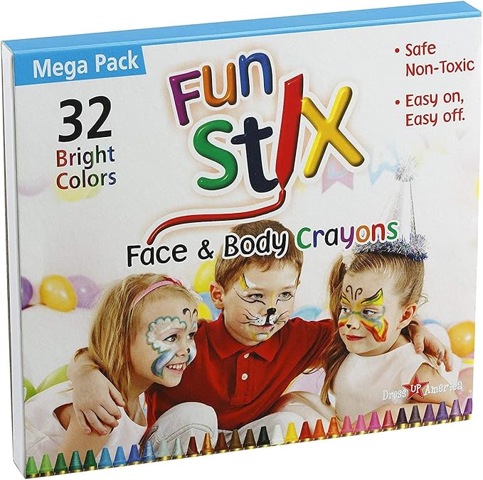 Dress Up America Face Paint Crayons -Safe Non-Toxic Face And Body Paint Made in Taiwan - Halloween Makeup Face Painting Kit for Kids & Adults (32 crayon set)
