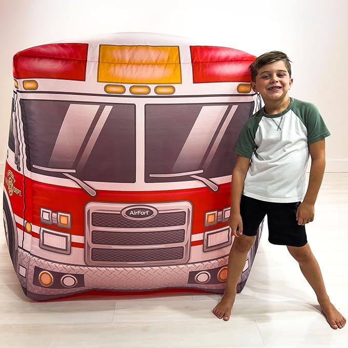 The Original Patented AirFort - Build A Fort in 30 Seconds, Inflatable Fort for Kids, Play Tent for 3-14 Years, A Playhouse Where Imagination Runs Wild, Fan not Included (Firetruck)