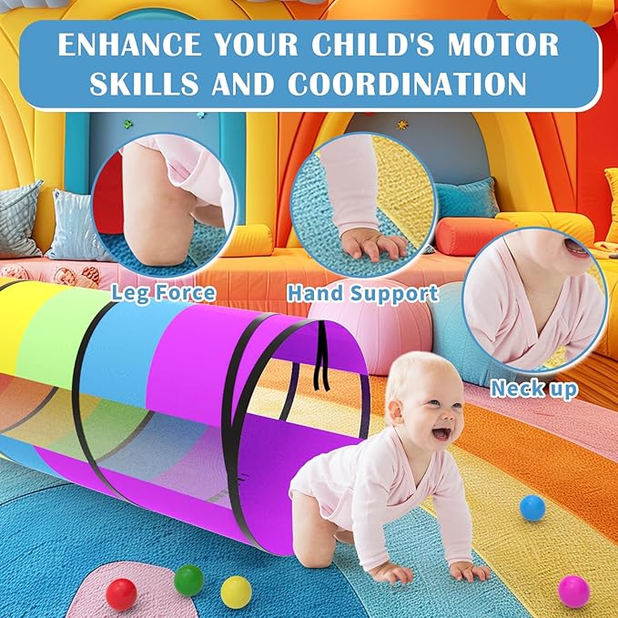 Kids Play Tunnel for Toddlers 70 x 21 Inch Colorful Pop-Up 1-3 Baby Crawling Tunnel Foldable with Breathable for Children Kids Dogs Indoor and Outdoor Backyard Tunnel Toys Gifts