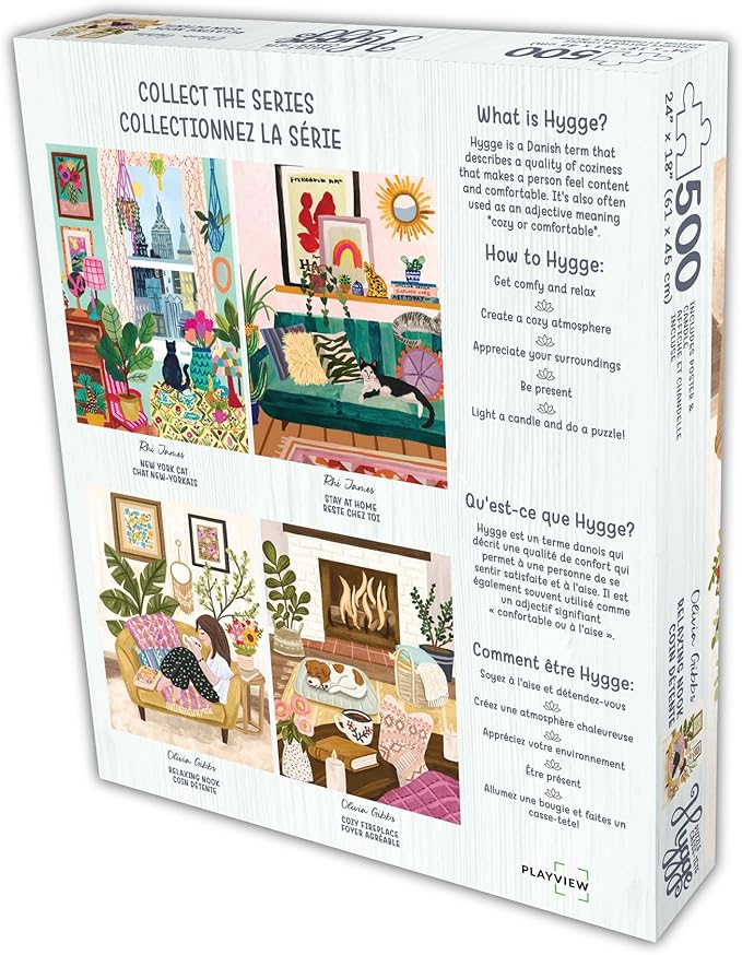 500 Piece Puzzle for Adults Hygge Collection Cat in Window Rhi James Blueboard Jigsaw and Candle by KI Puzzles