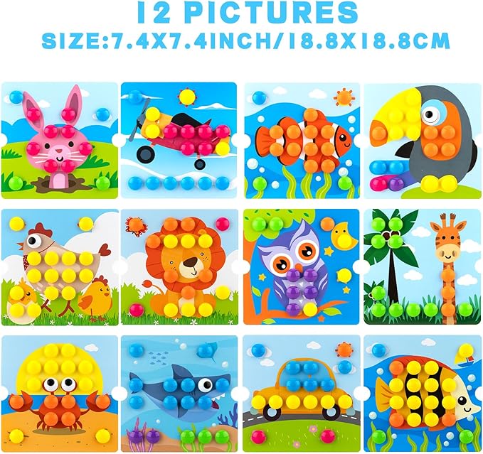 Button Art Toys for Toddlers, Crafts for Age 3-5, Early Educational Toys, Color Matching Mosaic Pegboard, Fine Motor Skills Game, Preschool Learning Activity Gifts for Boys & Girls 3+