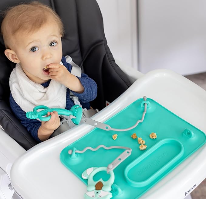 Busy Baby Teething Spoon - 2-in-1 Teether and Training Spoon for Self Feeding, Dishwasher Safe, BPA Free, Food Grade Silicone (Pewter)