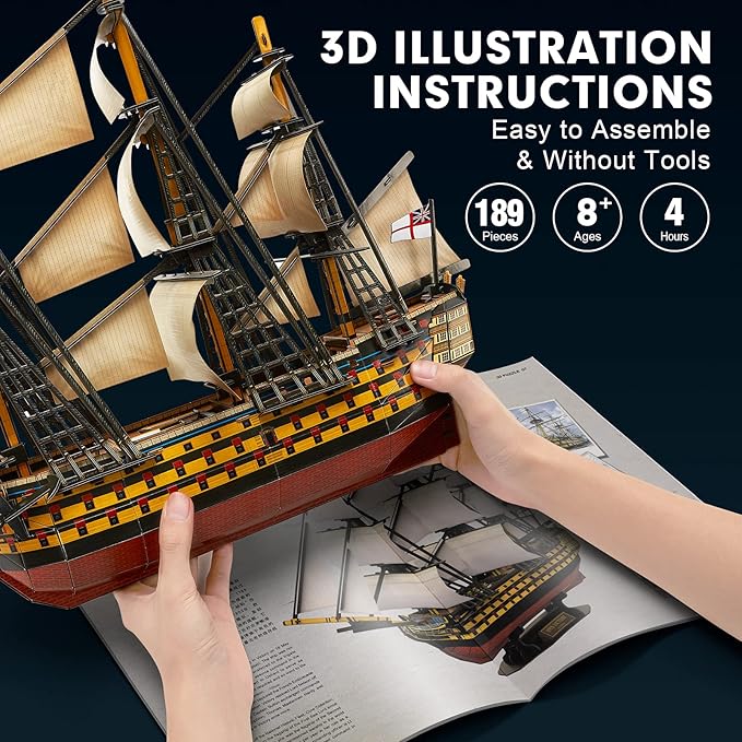 CubicFun 3D Puzzles Large HMS Victory Vessel Ship Sailboat Model Kits for Adults and Teens Toys, 189 Pieces, T4019h