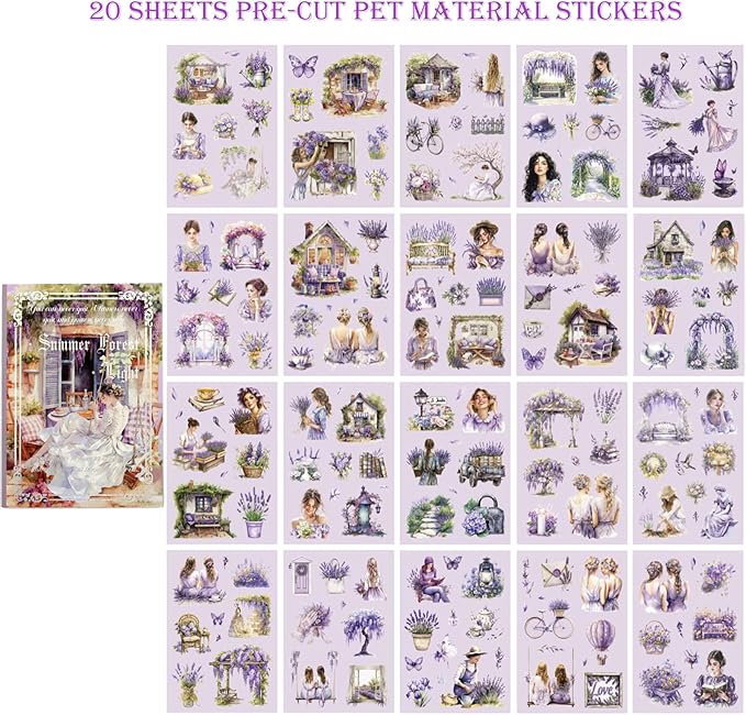 Scrapbooking Stickers 20 Sheets Pre-Cut 120 Pet Stickers People Sticker Books for journaling Scrapbook Supplies Transparent Girls Sticker
