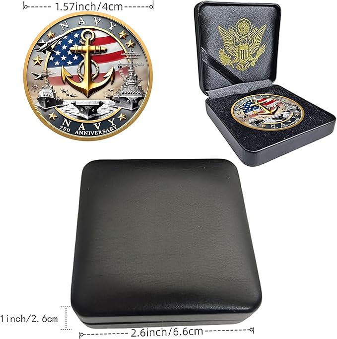 Navy 250th Anniversary Coin – USMC 250th Commemorative Double-Sided Marine Corps Challenge Coin with Metal Gift Box – Navy Challenge Coin for Veterans, Marines, Patriots – 1.57" Display