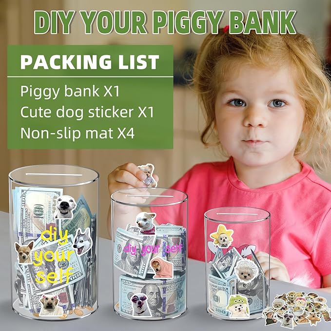Clear Piggy Bank for Adults/Kids, Acrylic Unopenable Money Box for Cash Coin Saving, Must Break to Open, Money Saving Jar for Adults Boys Girls, Size 6" H x 4" Diameter