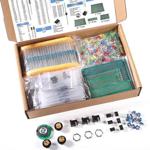 Aobao 1900pcs Mega Electronic Component Kit Assortment, Capacitors, Resistors, LED, Transistors, Diodes, 1n270 Germanium, DC Jacks, opamp, PCB, Speaker