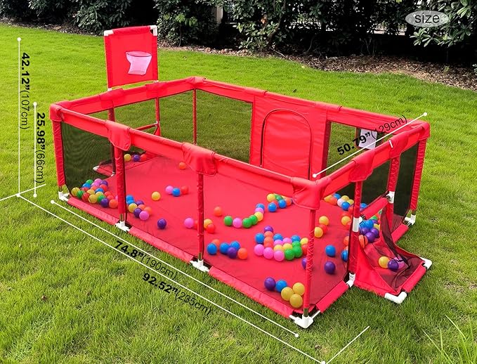 Gaorui Large Kids Baby Ball Pit - Portable Indoor Outdoor Baby Playpen Toddlers Children Safety Play Yard Fun Activities Popular Toys (Not Includes Balls) (Red)