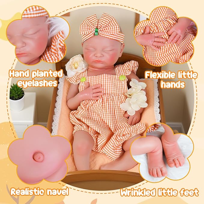 Reborn Baby Dolls Silicone Full Body 18.1in Weighted Real Life Closed-Eyes Girl Dolls Lifelike Newborn Baby Soft Body Flexible Limbs Not Vinyl