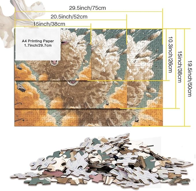 Sheep for Adults Fun 1000 Pieces 3D Animal Thickened Wooden Jigsaw Puzzle Toy Intellectual Game Stress Relief Toy Education Game Home Decoration Challenge Educational 1000pcs (75x50cm)