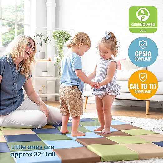 ECR4Kids SoftZone Patchwork Activity Mat, Folding Playmat, Earthtone