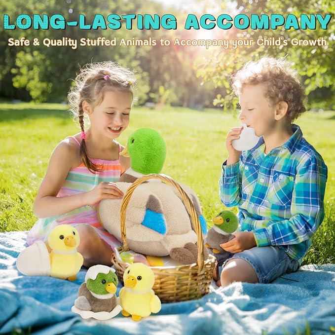 MaoGoLan 6Pcs Plush Duck Toys Duck Stuffed Animals Bulk Large Stuffed Mallard Mom with 4 Ducklings & Eggs Inside - Farm Animals Party Favors Baby Shower Decorations Christmas Birthday Gifts