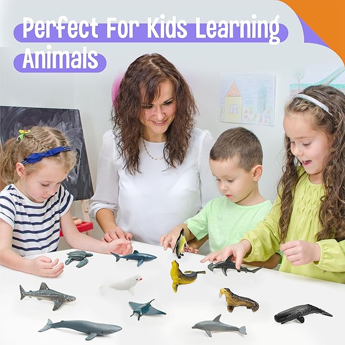 SpriteGru 12 Marine Animal Figurines for Kids, Plastic Animal Toys Tiny Portable Sea Creature Figures Playset Montessori Toy Educational Game for Homeschool Preschool Toddler Kids