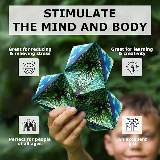 Shashibo Shape Shifting Box - Award-Winning Fidget Toy w/ 36 Rare Earth Magnets - Fidget Cube Transforms Into Over 70 Shapes, Sensory Toy Gift for Kids, Teens, and Adults (Black & White)