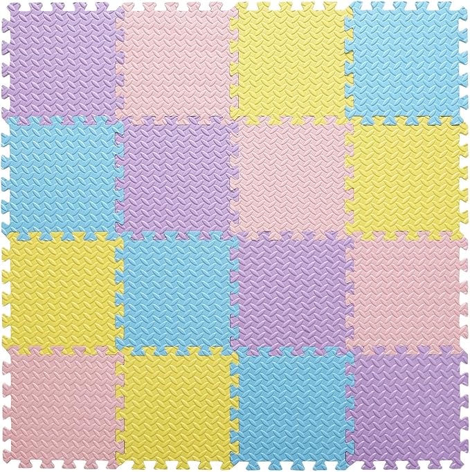 Foam Play Mat for Baby, EVA Non-Toxic Interlocking Floor Mats, Solid Colored Foam Puzzled Floor Mats, Baby Play Mat Exercise Mats, 16 Tiles(Pink/Purple/Yellow/Light Blue)