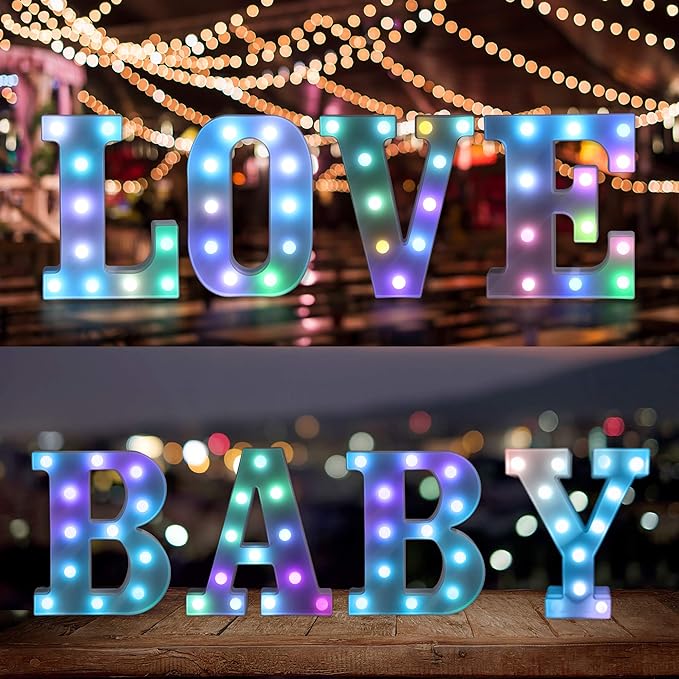 Foaky Colorful LED Letter Lights with Remote,Marquee Light Up Letters Sign for Night Light Wedding/Birthday Party Battery Powered Christmas Lamp Home Bar Decoration(K)