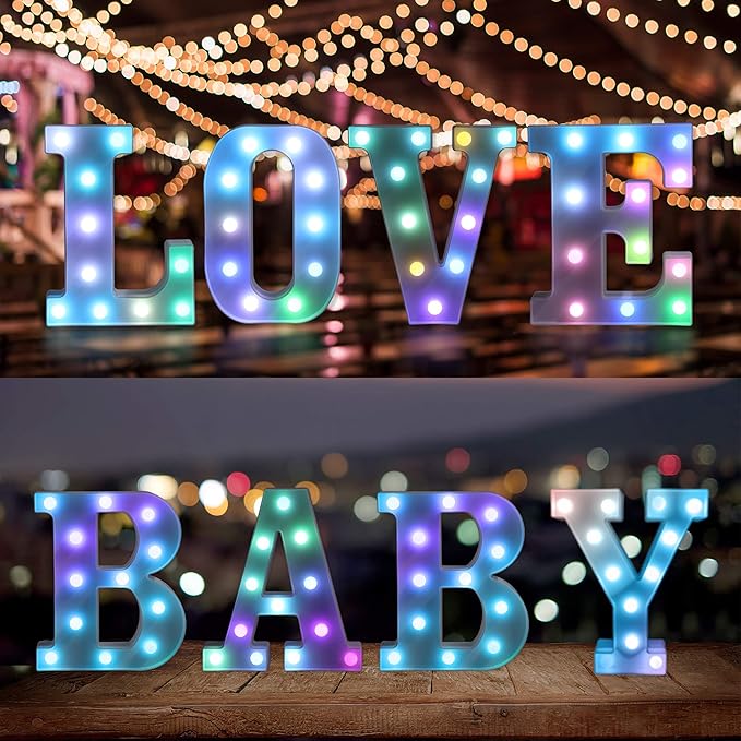 Foaky Colorful LED Letter Lights with Remote,Marquee Light Up Letters Sign for Night Light Wedding/Birthday Party Battery Powered Christmas Lamp Home Bar Decoration(V)