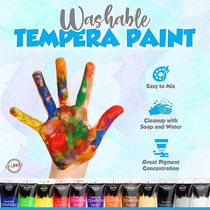 12PCS Washable Tempera Paint Set for Children (4 oz Each), Non-Toxic Kids Paint for Arts and Crafts, Kid Friendly, Kid Safe Finger Paint Set, Color, Craft, Create and Party
