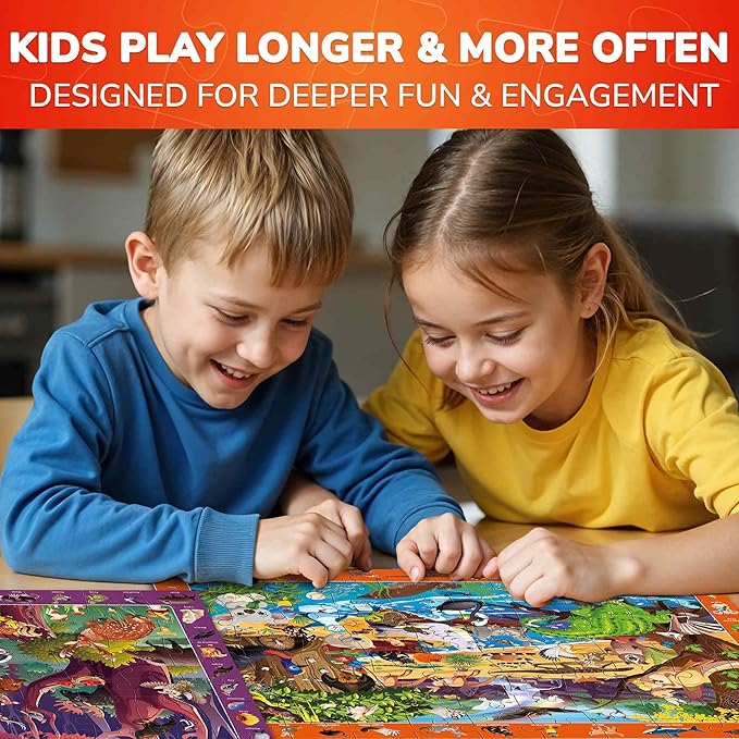 QUOKKA 100 Piece Puzzles for Kids Ages 4-6-4 Jigsaw Puzzles for Kids Ages - Search and Find Game with Animals, Dinosaurs for Childrens 5-8-Learning Educational Toys for Boys and Girls Improved Version