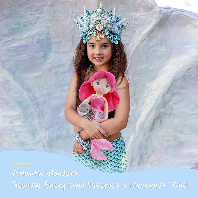 June Garden Atlantic Wonders Series - Mermaid Princess Nerida Oceanwhisper - 16" Soft Plush Stuffed Mermaid Doll Gift for Toddler Girls