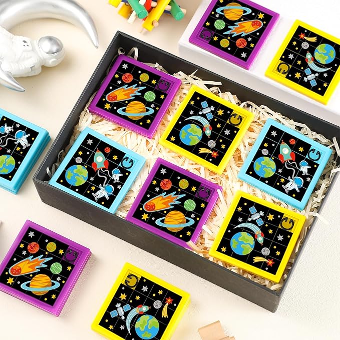 24 Pcs Fun Space Slide Puzzles Toy Bulk Kid Sliding Block Puzzle Games and Party Favors for Vbs Vacation Bible School Supplies Family Party Educational
