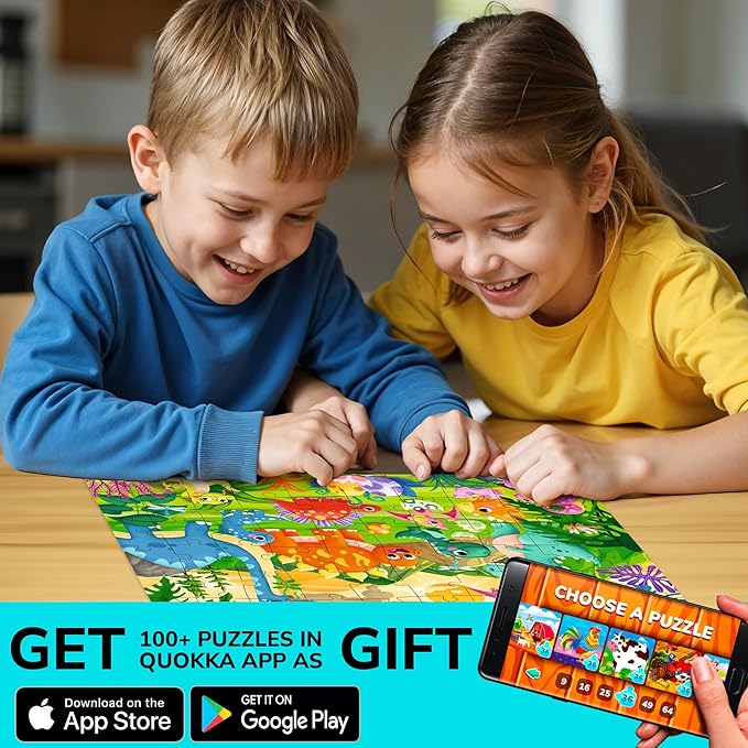 QUOKKA Puzzles for Kids Ages 4-6 – 60 Piece Jigsaw Puzzles for Toddlers Ages 3-5 with Dinosaurs – Quiet Time Toy for Preschoolers 2-4 – FSC Certified Educational Learning Game for Boys and Girls