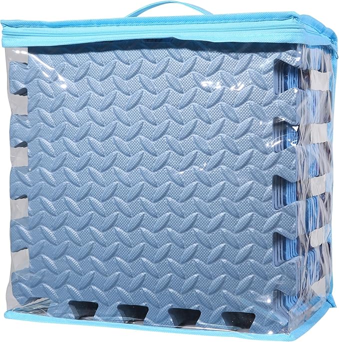 Foam Play Mat for Baby, 0.4 Inch Thick Foam Interlocking Floor Mats, Soft Non-Toxic Baby Playmat, Solid Colored Puzzle Play Mat Kids Floor Mats, 16 Tiles, Dark Blue/Blue/Gray Blue
