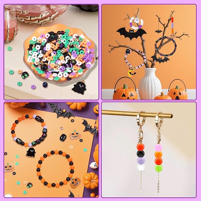 XIANNVXI 480pcs 23color Halloween Glass Beads Jewelry Making Kit Black Orange Purple White Friendship Bracelet Supplies with Halloween Pattern Beads DIY Crafts Kit