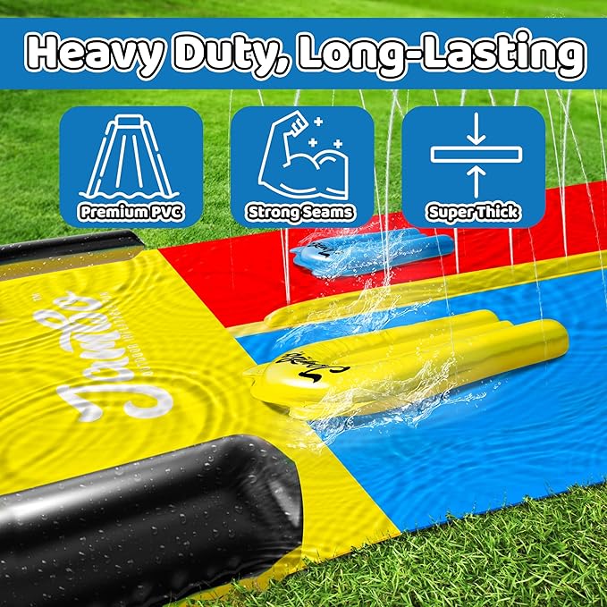 JAMBO 25ft Double Lane Slip Splash and Slide with 2 Bodyboards with Built in Sprinkler for Backyard Outdoor Water Fun for Kids