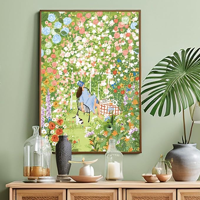 MOMIBOOK Puzzles for Adults 1000 Piece Jigsaw Puzzles of Afternoon Garden, Spring Painting Image Difficult Challenging Hard Impossible Puzzle, Funny Toys & Games Christmas Birthday Gifts