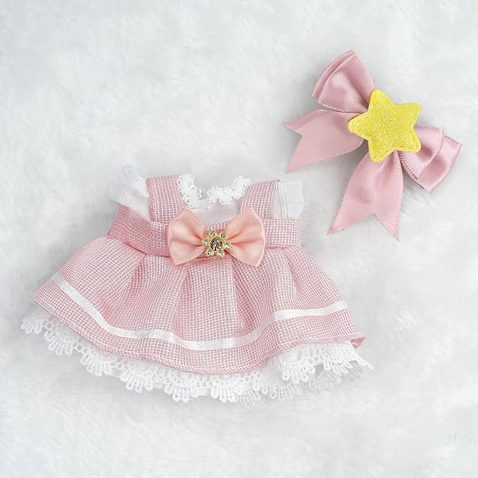 17cm Doll Clothes Set-Adorable Outfits for Dolls-Stylish Accessaries Clothes Dress-Up-Replaceable Clothing Collections, Includes Hat, Top, Skirt(Pink-Style A)