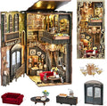 Book Nook Kit - DIY Miniature House Coffee Shop Dollhouse Kit for Adults and Teens, 3D Wooden Puzzle Booknook Tiny House Bookshelf Decor, Gifts for Family, Friends (Saison Café)