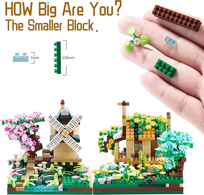Tree House River Windmill and Port Cabin Model Assembly Blocks Creative DIY Decorative Presents for Street View Adults