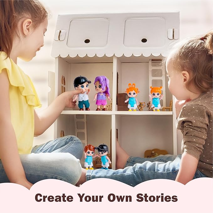 Dollhouse People, 8 Family People Figures and Pets Playset - Bendable Little People Figures - Perfect Figurines for Imaginative Fun and Dollhouse Play - Play Doll House Accessories Toys