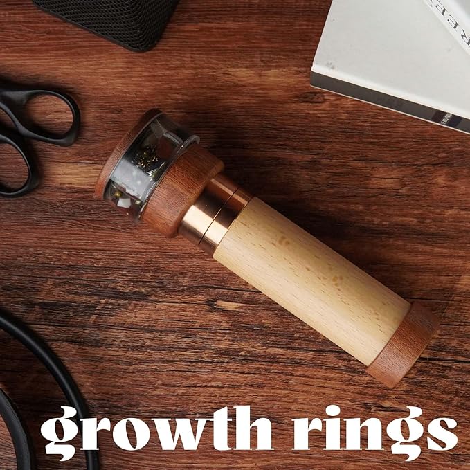 Growth Rings Wooden Kaleidoscope Full Screen Effect,6.5" Handmade Brass Rotatable Oil-Filled Core Box Nature Kaleidoscope Kit,Vintage Gift Box,Anniversary Birthday Gift for Man Woman